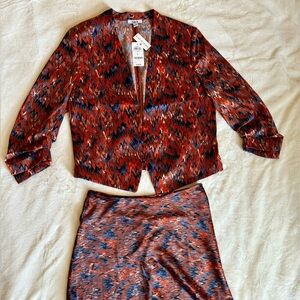Bar III Ikat Print Scrunch Sleeve Blazer and Skirt Set. NWT